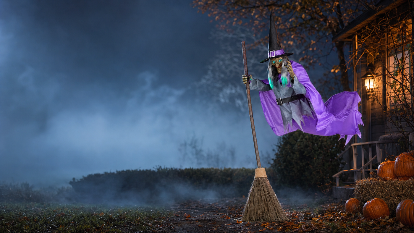 Halloween Flying Witch Decoration Halloween Ghost Outdoor Scary Animatronics Halloween Props With Scary Sound lifestyle banner (desktop)