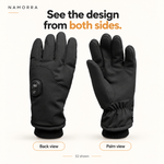 Back and palm views of the black S2 heated glove design
