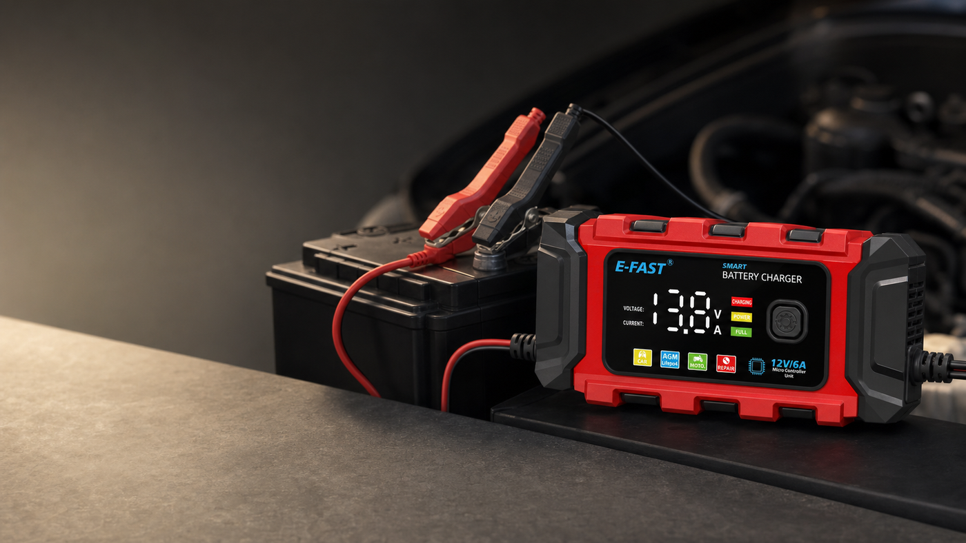 Lead Iron LiFePO4 Battery Charger 12V Automotive Battery lifestyle banner (desktop)