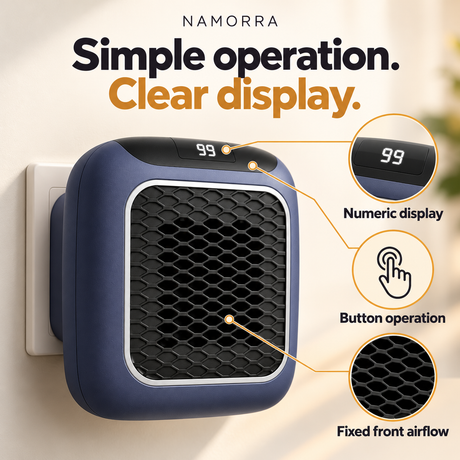 NAMORRA mini heater numeric display, button operation and fixed front airflow