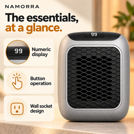 NAMORRA grey heater numeric display, button operation and wall socket design