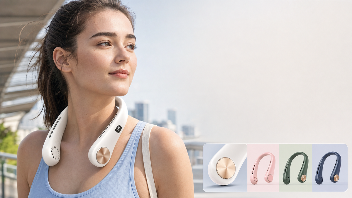 Rechargeable Neck Fan lifestyle banner (desktop)