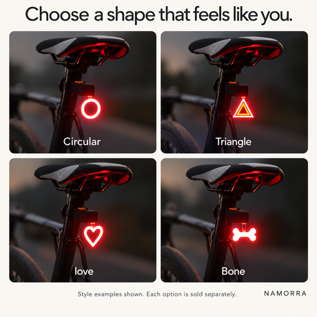 Rear light style guide showing ring, triangle, heart and bone designs