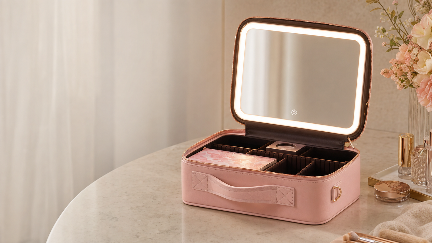 Smart LED Cosmetic Case With Mirror Cosmetic Bag Large Capacity Fashion Portable Storage Bag Travel Makeup Bags lifestyle banner (desktop)
