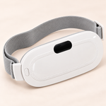 NAMORRA white heated waist belt with grey adjustable strap and black LED window, shown at a three-quarter angle.