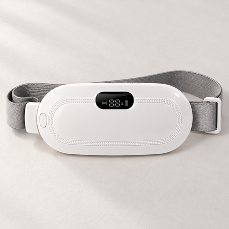 Front view of the NAMORRA white waist belt, with grey elastic strap and white adjuster.