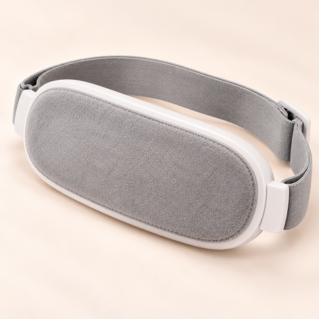 Rear view of the soft grey contact pad on the NAMORRA white heated waist belt.