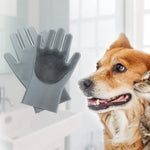 Grey silicone pet grooming gloves