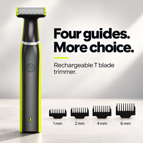 Lime green 360 Face Electric Shaver with four guide combs